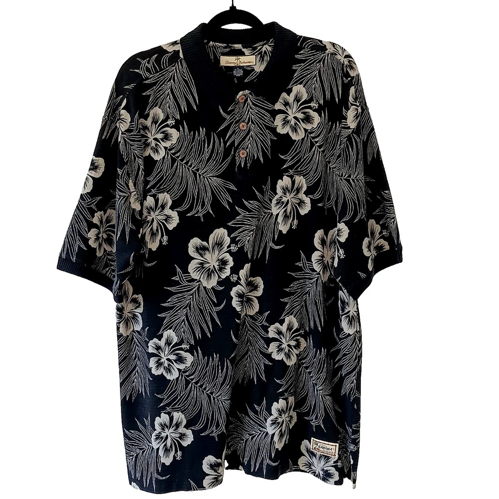Tommy Bahama Men's Hawaiian Shirt L Black Floral Silk‎ Blend Aloha Camp